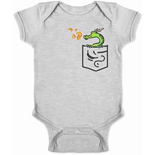 Pop Threads Pocket Pets Dragon Fantasy Cute Faux Pocket Infant Baby Boy Girl Bodysuit