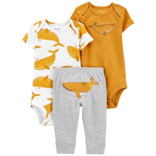 Baby 3-Piece Whale Little Character Set - NB - Yellow/Heather