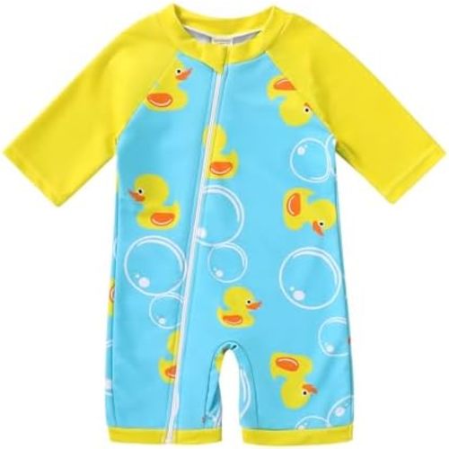 YOUNGER TREE Baby Boys Swimsuit Toddler One Piece Zipper Bathing Suits Short Sleeve Rash Guard Swimwear