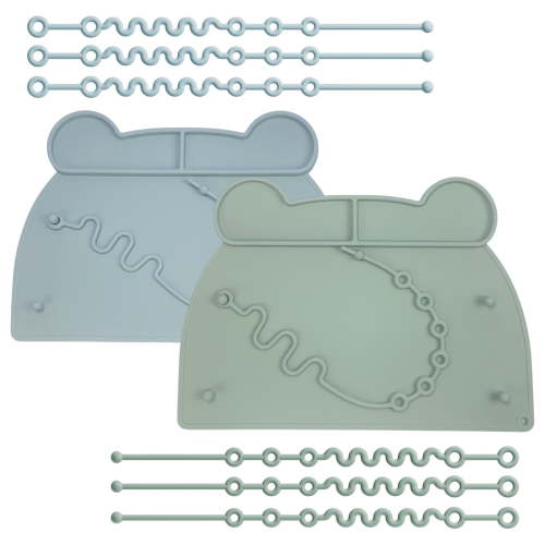 Bohorizon Baby Silicone Mat - Table Placemats with Suction Plates for Toddlers 2 Pack (Blue+Green)