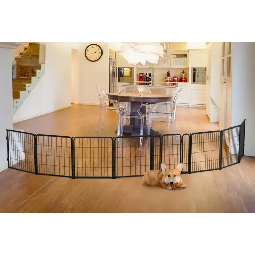 FXW Dog Gate Extra Wide Designed for Indoor Use, Adjustable Width Up to 183-inch Wide (24" H 8 Wire Panels for Puppies and Small Dogs), Black
