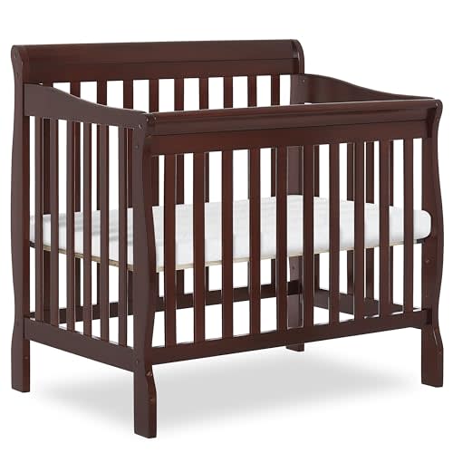 Dream On Me Aden 4-in-1 Convertible Mini Baby Crib in Espresso, GreenGuard Gold & JPMA, Sustainable Pinewood, Non-Toxic Finish, 3 Mattress Heights, Converts to Mini Day & Twin-Size Bed