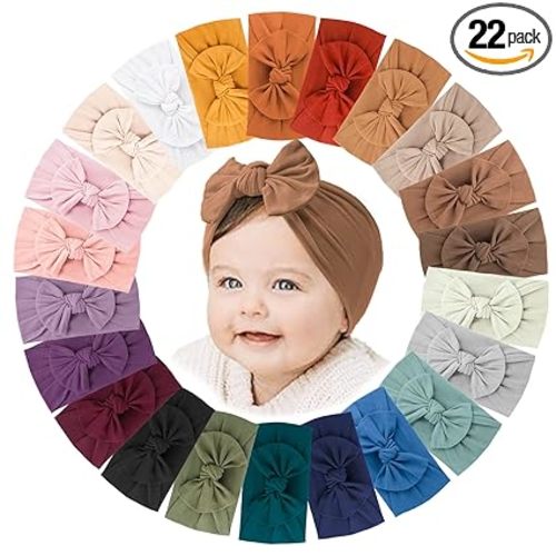 Jesries 22 PCS Baby Headbands Soft Nylon Hairbands with Bows Girls Hair Accessories for Newborn Infant Toddler Kids Handmade
