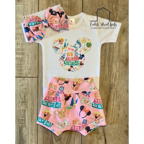 It's A Small World Magic Kingdom Baby or Toddler Set / Baby Bummies Biker Shorts / Magic Outfit