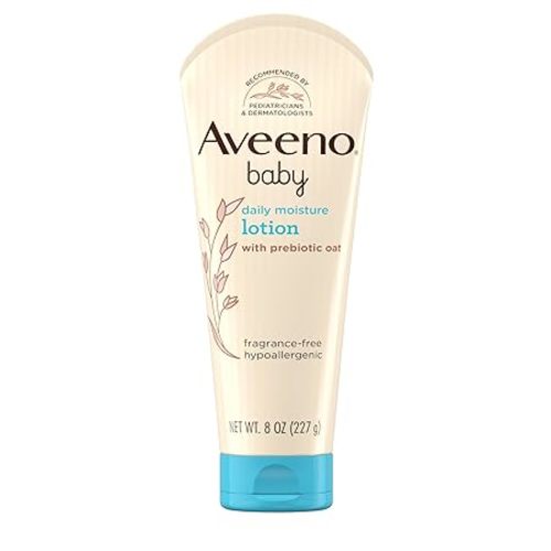 Aveeno Baby Daily Moisture Body Lotion, Fragrance Free, 8 fl oz | Baby Lotion Deeply Moisturizes Skin, Suitable for Sensitive Skin, Formulated with Nourishing Oat, Hypoallergenic