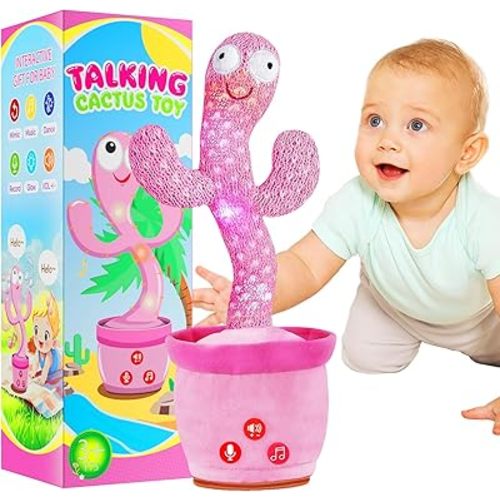 Dancing Talking Cactus Toy with Adjustable Volume, Interactive Cactus Baby Toys for 6-18 Months+, Upgraded Safe and Secure Plush Eyes Baby Toys, Birthday Gifts for Babies (Pink)