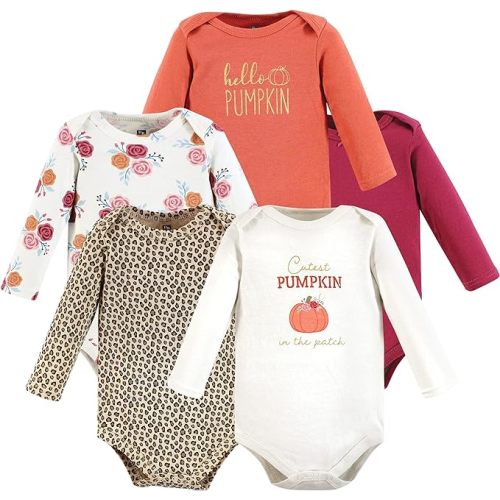 Hudson Baby baby-girls Cotton Long-sleeve Bodysuits 5-pack