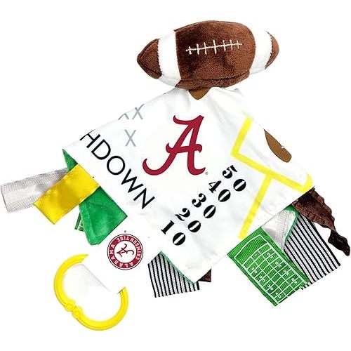 Alabama College Crinkle Learning Lovey Sensory Plush Blanket - Tag Toys for Babies - Baby Stroller Toys - Sports Team Pride MVP Registry Gift w/Stroller Clip (10x10 Football)