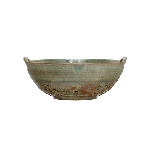 Creative Co-Op Stoneware Berry Bowl with Handles, Aqua Reactive Glaze