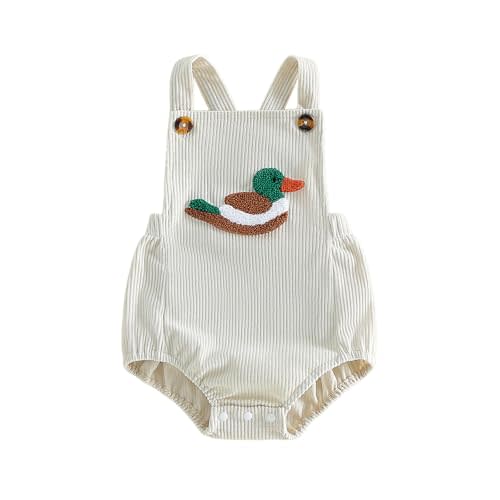 SAYOO Newborn Baby Boy Girl Easter Outfit Bunny Embroidery Sleeveless Corduroy Romper Overalls Infant Mallard Duck Clothes