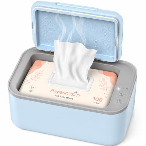 Wipe Warmer for Baby & Most Adult Wipes, 3 Heat Settings, Blue | Diaper Wipe Warmer and Baby Wipe Dispenser for Wet Wipes, Holds Up to 100 Wipes with Quiet Four-Side Heating