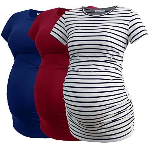 Smallshow Women's Side Ruched Tunic Maternity Shirts 3 Packs