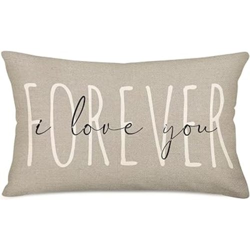Best Gifts Pillow Covers 12x20 Inches Forever I Love You Cotton Linen Pillowcase Home Decor Cushion Case Valentine's Day Mother's Day