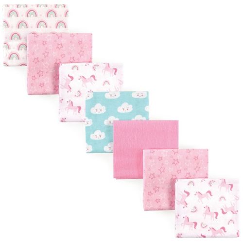 Luvable Friends Baby Girl Cotton Flannel Receiving Blankets, Rainbow 7-Pack, One Size