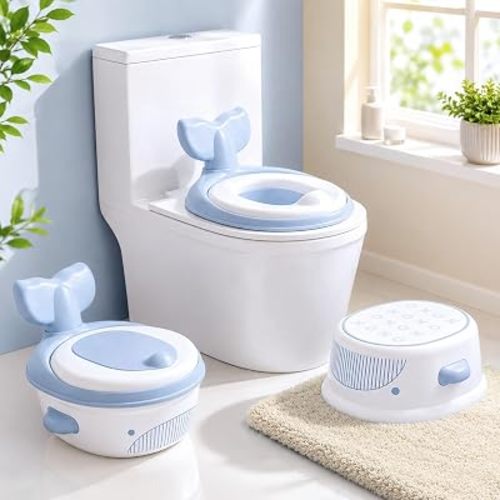 Auvan® 3‑in‑1 Toddler Potty Training Toilet, Potty Training Seat, and Non-Slip Step Stool. Includes Training kit to Motivate Learning with Reward Chart. Baby Toilet Trainer for Boys and Girls.