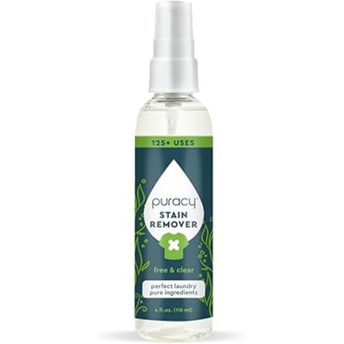 Puracy Stain Remover, Natural Travel and Laundry Stain Cleaner for Clothes, Baby Essentials, Kids Stains, Oil and Fabric Spot Cleaner, Unscented (Stain Remover Spray, 4 fl oz)