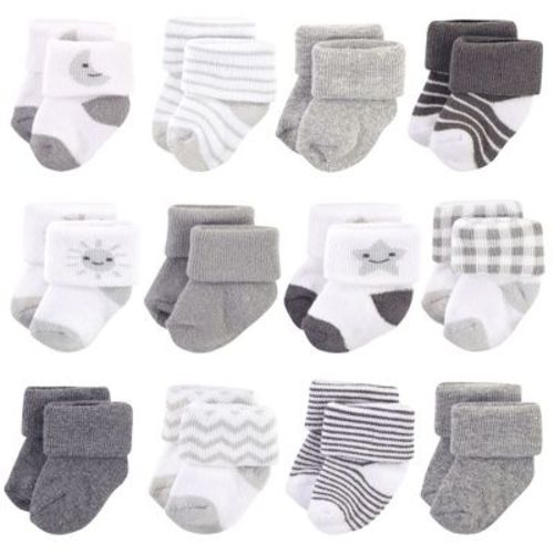 Hudson Baby Infant Cotton Rich Newborn and Terry Socks, Moon, 0-3 Months