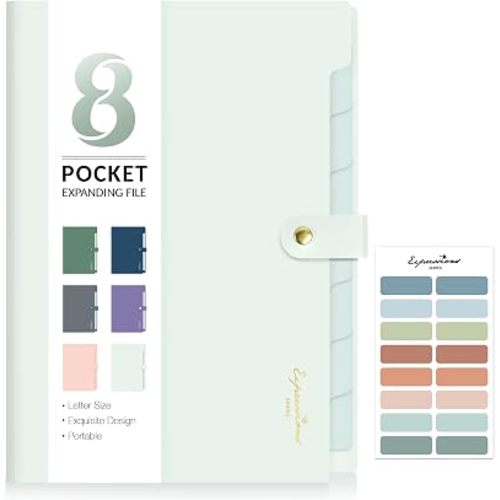Sooez Elegant Accordion File Organizer, 8 Pocket Expanding File Folder