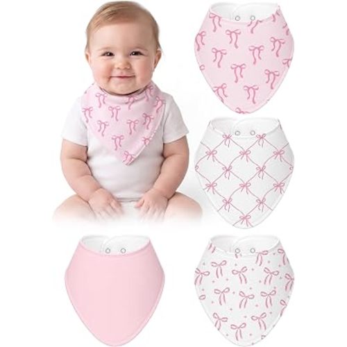 4 Pcs Baby Bandana Bib Cute Baby Nursery Decor Cotton Newborn Infant Feeding Drool Bib for Drooling and Teething Girl Boy