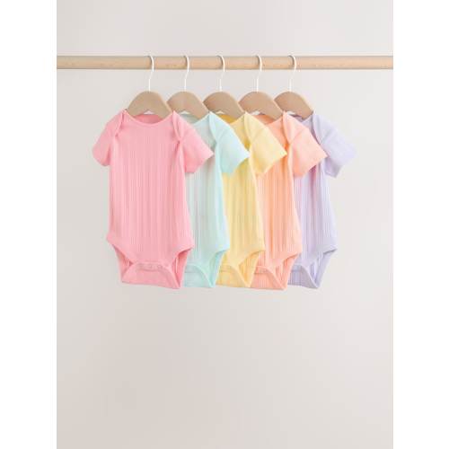 Multi Pastel 5 Pack Short Sleeve Baby Bodysuits Size: 3-6 months
