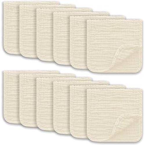 Muslin Burp Cloths Large 100% Cotton Hand Washcloths for Boys & Girls, Baby Essentials Extra Absorbent and Soft Burping Rags for Newborn Registry (Ivory, 12-Pack, 20" X10")