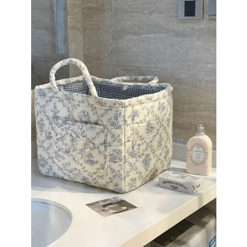 car Storage Basket, floral Fabric quilted basket for Clothes Toys & Blankets Car Trunk Organizer Backseat Storage Machine Washable Large Capacity Woven Design room clutter organization daily use item summervibes large capacity clothes - TikTok Shop