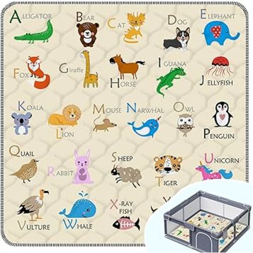 Baby Play Mat,Thick Soft 50" X 50" Playpen mat, Non-Slip and Machine Washable Baby Play Mats for Floor,Crawling Mat for Babies, Toddlers & Infants to Play and Learn (Beige Animal, 50" X 50")