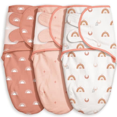 GLLQUEN BABY Swaddles for Newborns 0-3 Months, Adjustable & Easy Fastener | 3-Pack, Organic Cotton Swaddle, Womb-Like Nursery Swaddling Blanket reduces startle reflex, soft and skin-friendly fabric