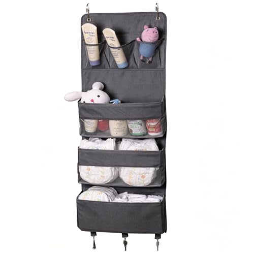 Jay-Chi Over The Door Organizer Closet Bathroom Baby Nursery Hanging Organizer and Storage Larger Pockets Perspective Window Washable Oxford Fabric Wall Mount Rack for Diaper,Cloth,Toys(Grey)……