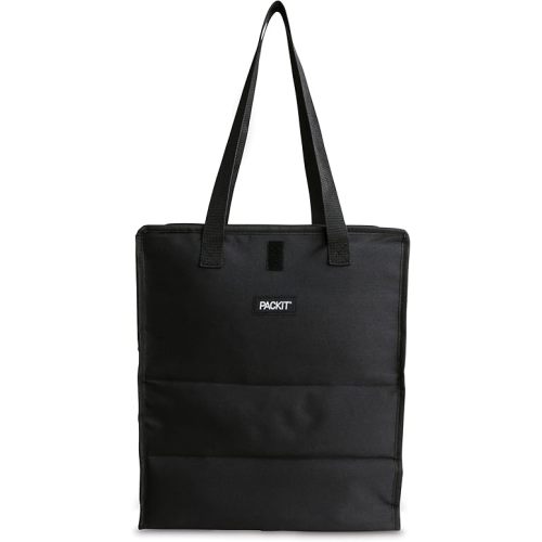 PackIt(R) Freezable Grocery Tote, Black, Built with EcoFreeze(R) Technology, Foldable, Collapsible, Reusable, Zip Closure, Dual handles, Great for Transporting Fresh Groceries