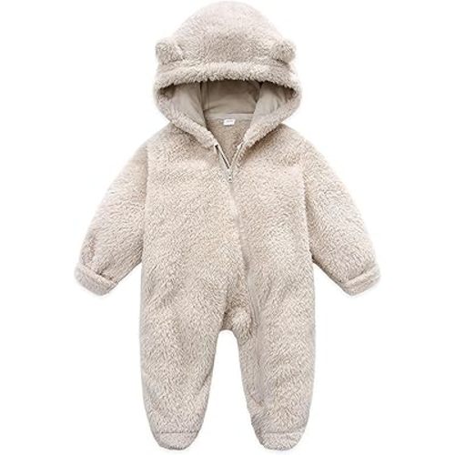 Combinaison de neige pour bébé 2024 - Motif ours mignon - Manteau d'hiver chaud à capuche - Couleur unie - Pour garçons et filles, Beige