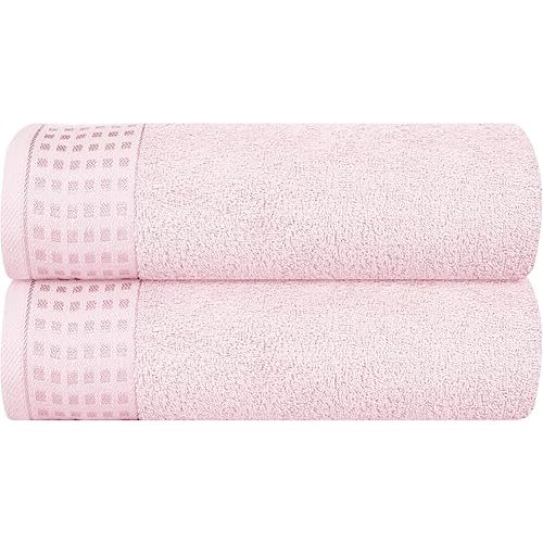 GLAMBURG 100% Cotton 2 Pack Oversized Bath Towel Set 28x55 Inches, Ultra Soft Highly Absorbant Compact Quickdry & Lightweight Large Bath Towels, Ideal for Gym Travel Camp Pool - Pink