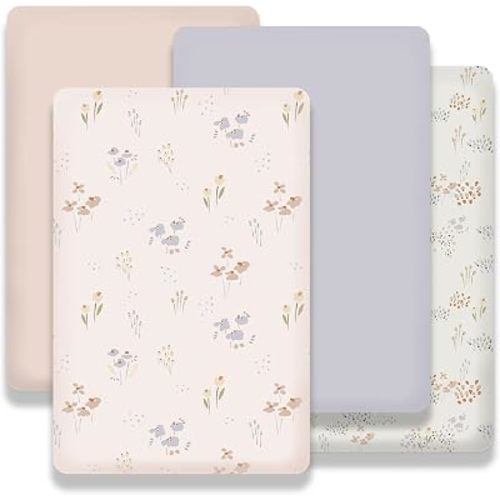 Plushii 4PK Mini Crib Sheets,Fitted for Pack and Play Mattress, 38"x 26"