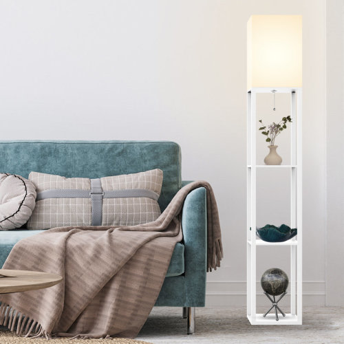 Wrought Studio™ Emonnie 62.9" Column Floor Lamp with Shelves, Real Solid Wood and Bulb Included & Reviews | Wayfair