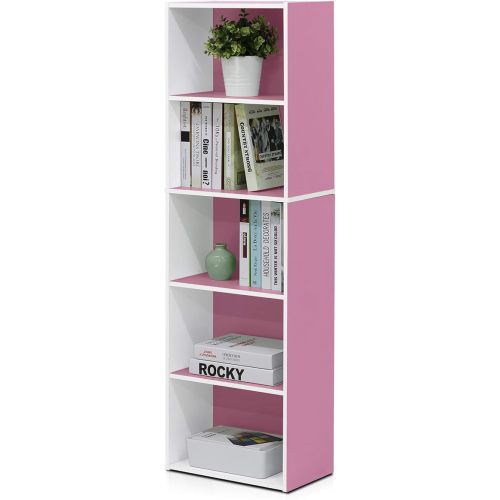 Furinno 5-Tier Reversible Color Open Shelf Bookcase , White/Pink 11055WH/PI