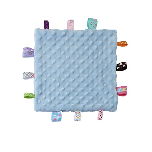 CREVENT Tag Security Blankets for Babies, Soft Small Loveys for Boys, Baby Comforter Sensory Blanket, Great Gifts for Birthday Baby Shower (10"X10" Blue Tag)