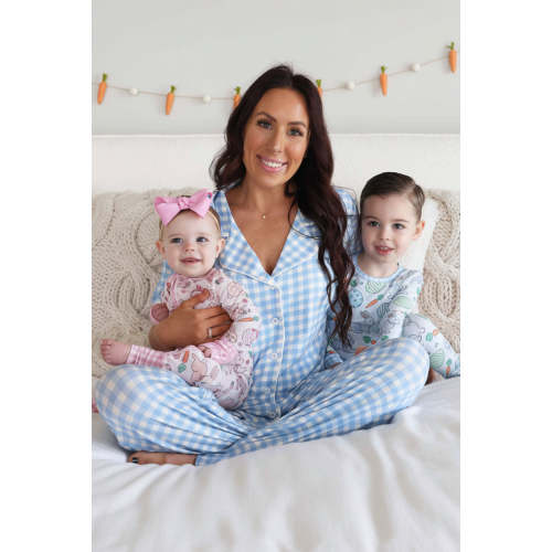 Womens Two Piece Flare Lounge Set | Blue Gingham