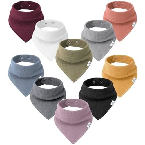 DiaperSquad 10-Pack 100% Organic Muslin Cotton Baby Bibs for Baby Boy, Girl