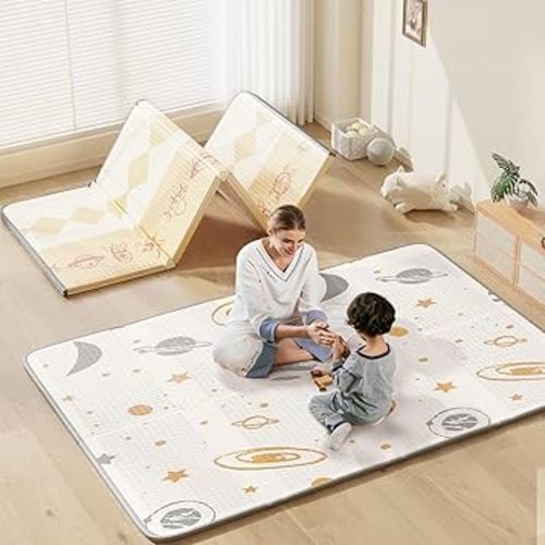 Baby Play Mat,YOYU Thick Playmat,Foldable Waterproof&Soundproof Reversible Crawling Mat for Babies and Toddlers,Easy to Clean and Store (Universe+Sky, 59 * 71 * 0.4nch)