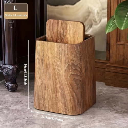 [Odor-Blocking Trash Can] Odor-Blocking Extra-Large Vintage Wood Grain Trash Can | Rectangular Plastic Waste Bin with Natural Wood Lid for Kitchen, Bathroom, Living Room & Hotels