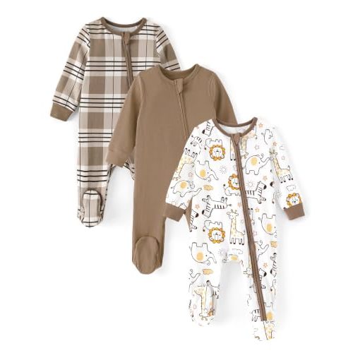 PATPAT Cotton Baby Footie Pajamas, Baby Sleepers for Boys & Girls | Easy Diaper Changes, Smooth Zip Closure, Protective Chin Guard, Cozy Footed Design, Soft Stretch Comfort,NB-12Months