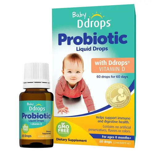 Ddrops Baby Probiotic with Vitamin D, 60 Drops - Colic Symptom Relief for Newborns and Infants - Easy-to-Use, Just One Drop Daily, No Sugar, Non-GMO, Allergy-friendy