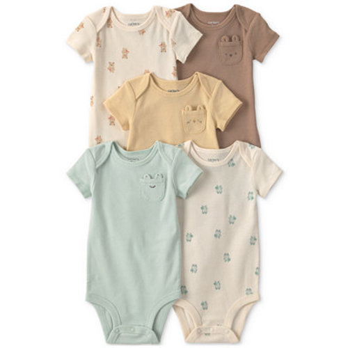 Baby Girls' and Baby Boys' Critter Short-Sleeve Bodysuits, 5-Pack