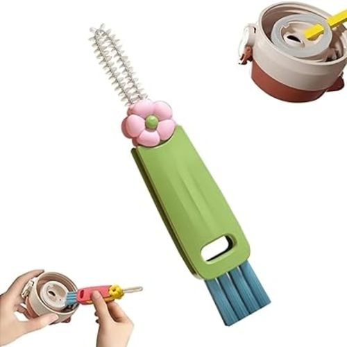 3 in 1 Cup Lid Cleaning Brush, Rotatable Multipurpose Cleaner Brush for Coffee Cups Lid Gap, Portable Crevice Cleaning Brush Tools Set for Baby Bottle Gap Tight Spaces (Green)