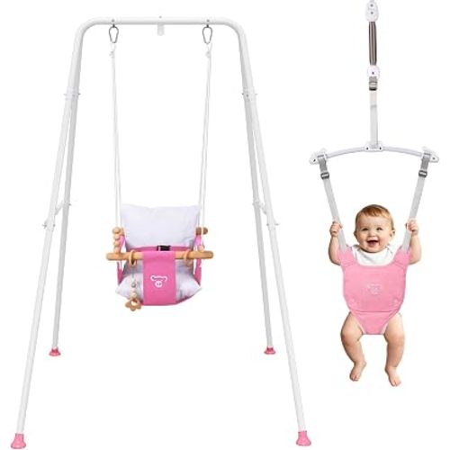2-in-1 Baby Jumper & Swing, Foldable Stand, Stable Toddler Swing Set for Indoor & Outdoor Use