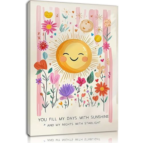 Wildflower Nursery Canvas Wall Art Boho Sun Floral Botanical Wall Decor You Fill My Days With Sunshine Painting Picture Baby Girl Nurseries Poster Prints for Nursery Baby Room Decoration 12x16 Inch