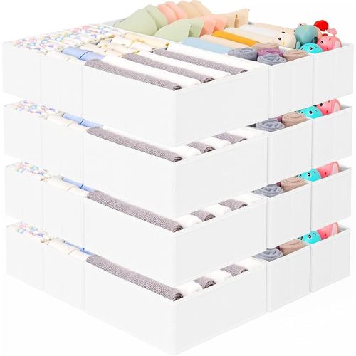 Criusia 26 Pack Drawer Organizer for Clothes, Foldable Dresser Dividers with 3 Sizes, Fabric Storage Bins – White