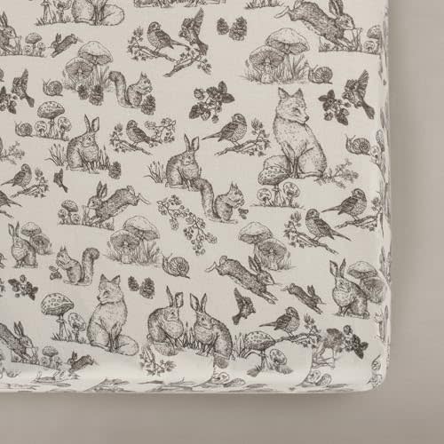 Oilo Crib Sheet, Breathable, Fitted, Organic Cotton Jersey, 300-Thread, Machine Wash, Fits Standard Crib (28" x 52" x 6"), Toddler Bedding, Heirloom Organic Collection, Woodland Animals