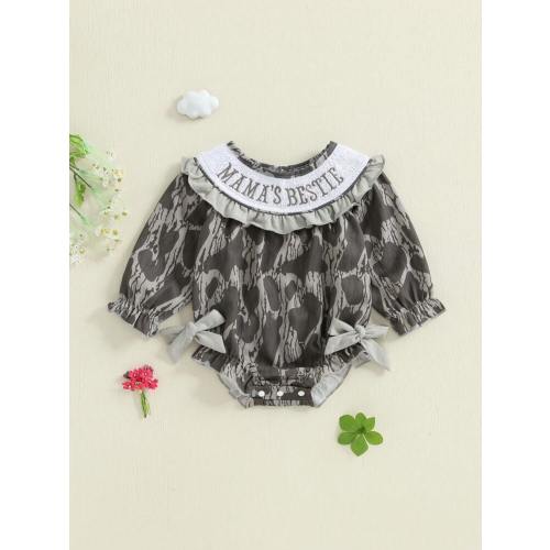 Newborn Baby Girl Fall Clothes Mamas Bestie Embroidery Bubble Romper Camouflage Bow Long Sleeve Smocked Jumpsuits | SHEIN USA