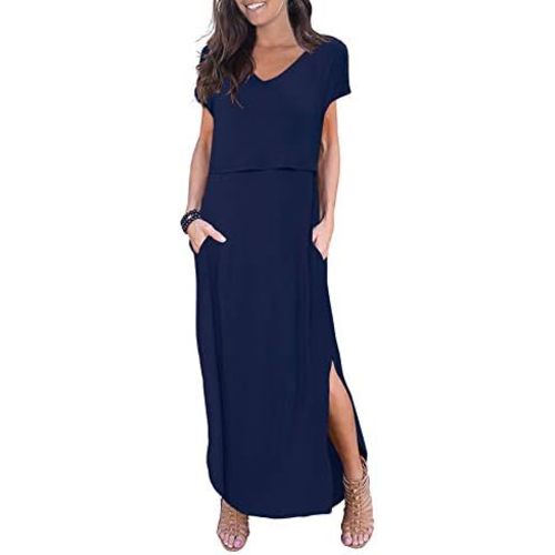 Smallshow Women's Maternity Nursing Dresses Split Long Dress for Breastfeeding
